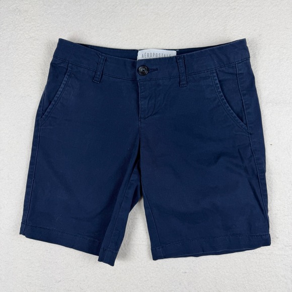 Aeropostale Pants - Aeropostale Bermuda Twill Shorts Navy Blue Size 0 Cotton Stretch Casual Mid Rise
